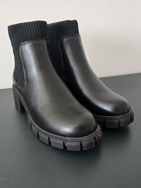 Womens Slip-on Chelsea Booties Elastic Chunky Ankle Boots